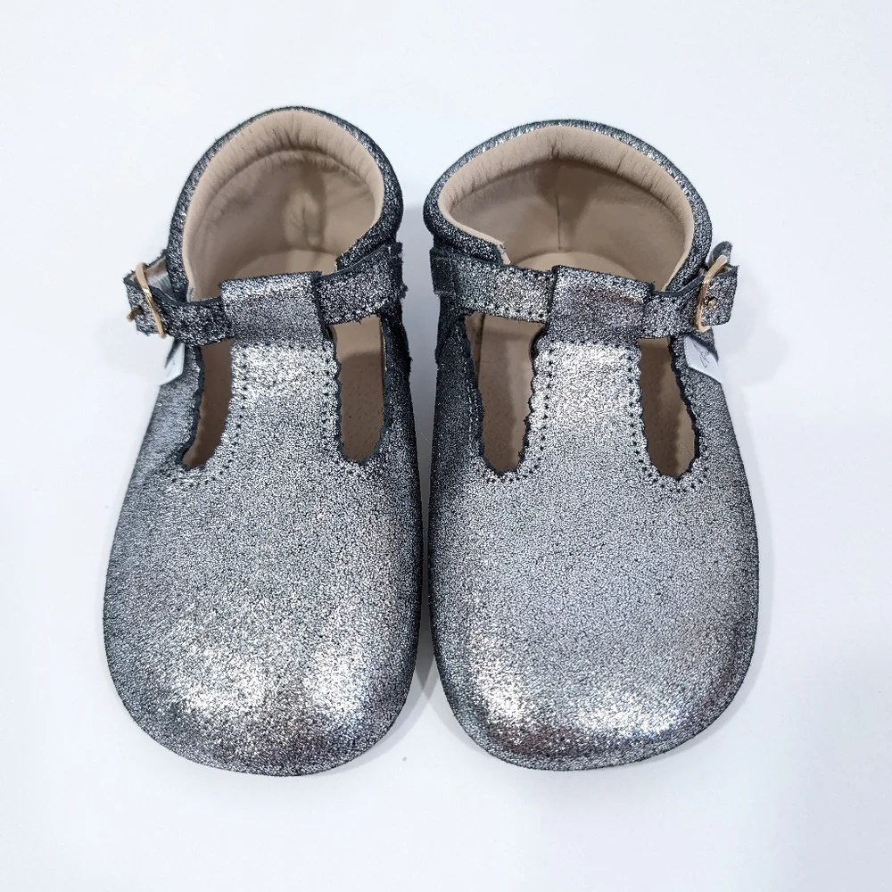 Little Love Bug T Bar Leather Moccasins sz 10 NEW Little Girl Dress Shoes Silver